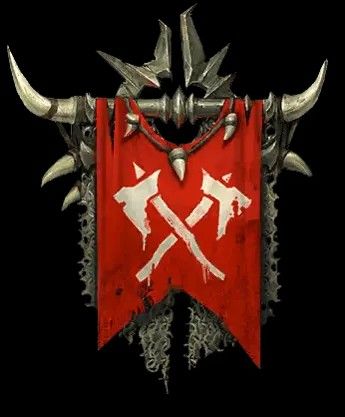 a red and white banner with horns on it