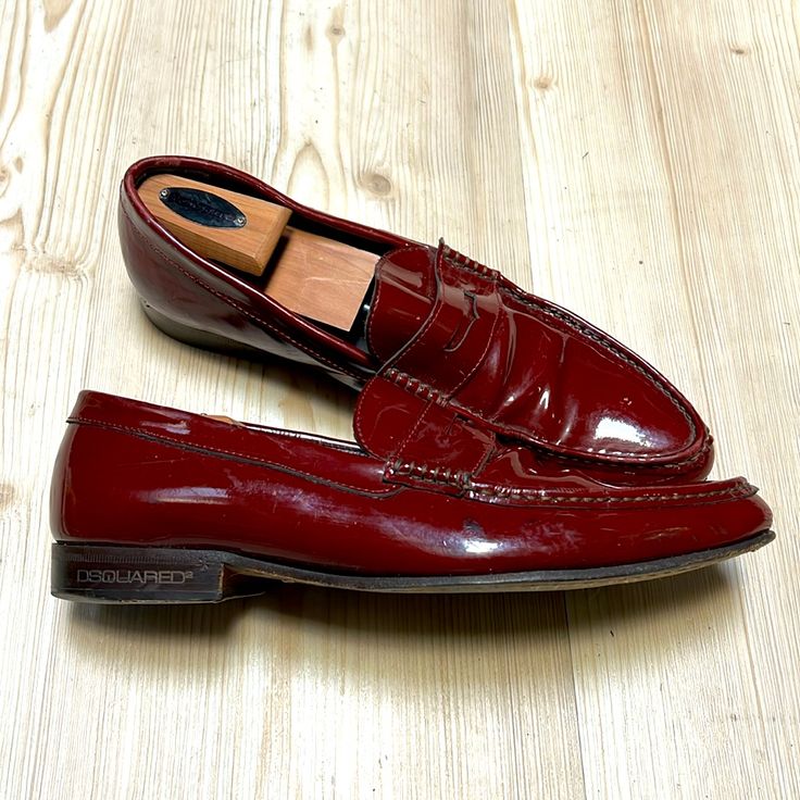 Brilliant, Dapper And Unique Best Describes This Rare Pair Of Glorious Maroon Colored Loafers By Dsquared. This Item Is In Overall Good Condition. Please View All Photos Prior To Purchase. Please Ask All Questions Prior To Purchase. Thanks Red Patent Leather Slip-on Loafers, Red Patent Leather Loafers For Formal Occasions, Red Patent Leather Loafers For Formal Wear, Luxury Red Loafers For Work, Red Luxury Loafers For Work, Classic Red Dress Shoes For Work, Classic Pointed Toe Loafers With Red Sole, Dsquared2 Shoes, Red Loafers