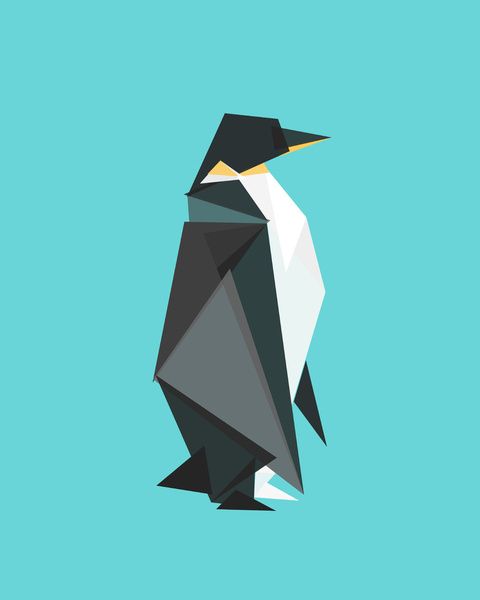 a penguin made out of triangles on a blue background