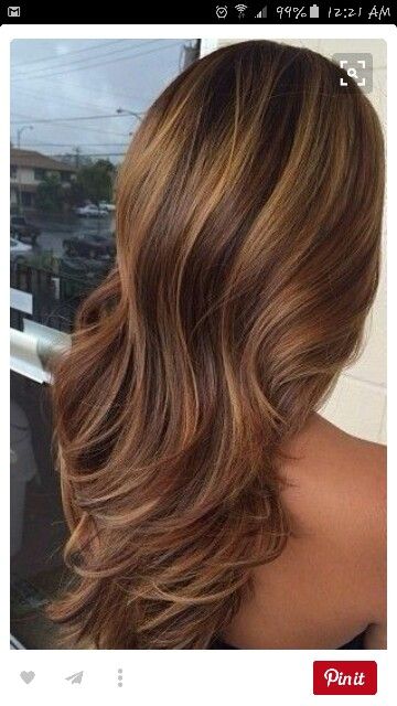 Beautiful chocolate, amber and caramel highlights on a dark brunette. Love this!! Highlights For Dark Brown Hair, Rambut Brunette, Brunette Ombre, Hair Colorful, Brunette Hair With Highlights, Caramel Highlights, 2015 Hairstyles, Brown Hair Colors, Brunette Hair