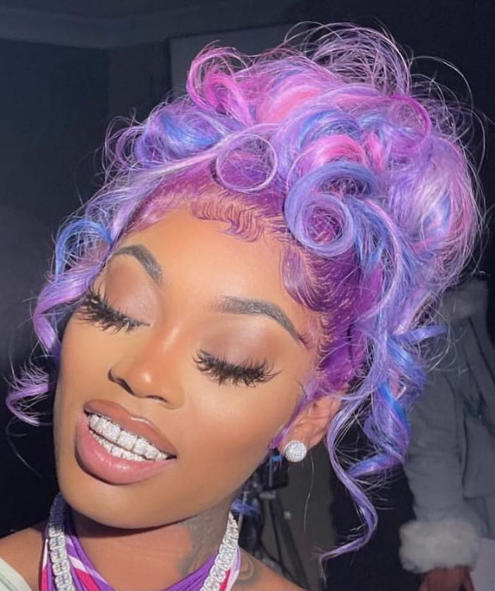 Pink Blue And Purple Hair, Baddie Black Women, Pink Purple Blue Hair, Updo Hairstyles For Black Women, Blue And Purple Hair, Blue And Pink Hair, Aliexpress Hair, Cute Hair Colors, Creative Hair Color