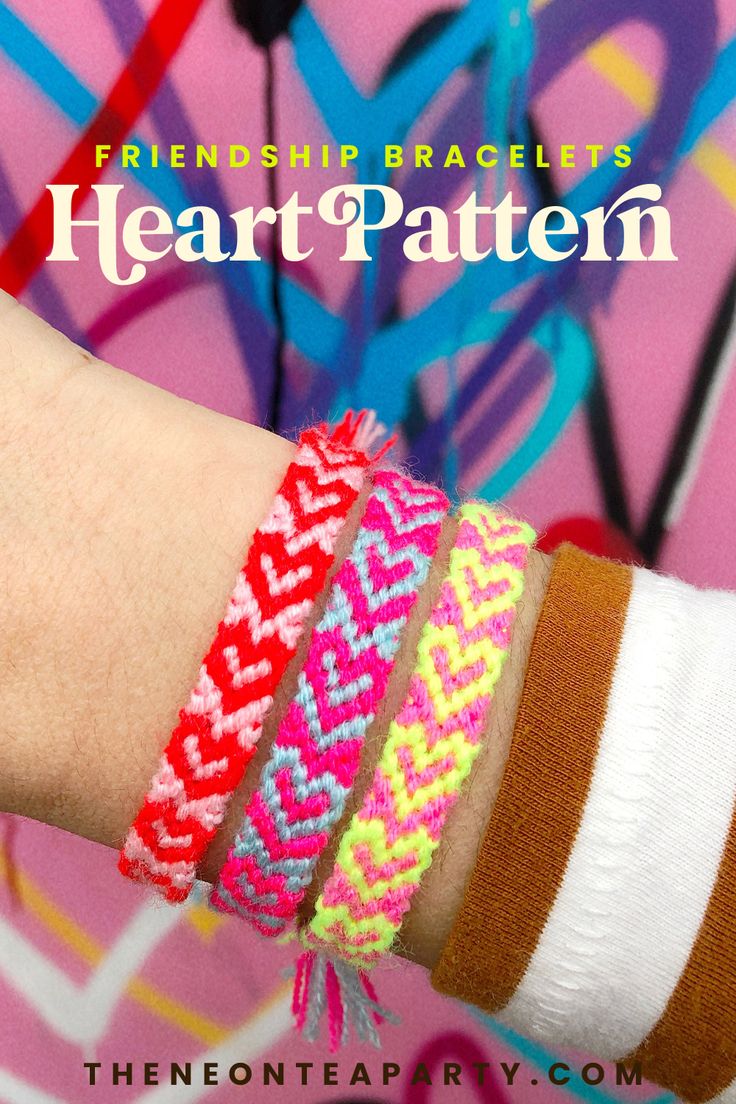 two bracelets with the words, friends bracelets heart pattern written on them in different colors