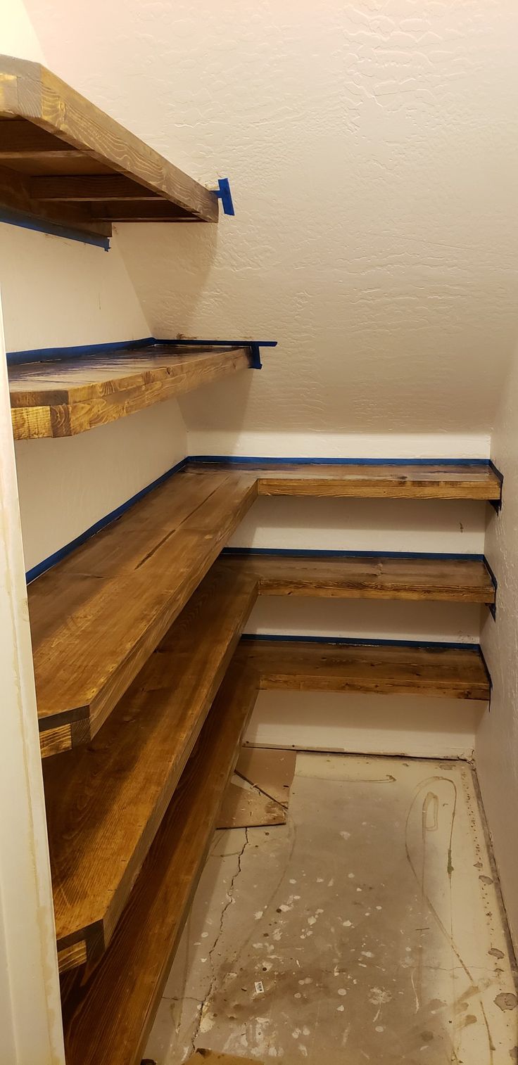 Pantry shelves Under Stairs Cupboard Storage, Shelves Under Stairs, Under Stairs Pantry, Room Under Stairs, Closet Under Stairs, Pantry Closet Design, Under Stair, Pantry Remodel, Staircase Storage