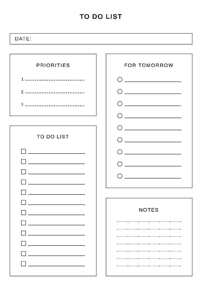 the printable to do list is shown in black and white, with lines on it