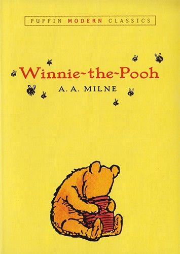 winnie the pooh book cover with bees and honeycombs on it, in yellow