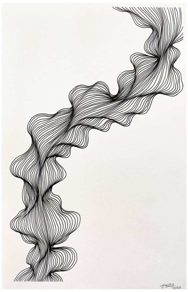 black and white drawing of wavy lines in the air