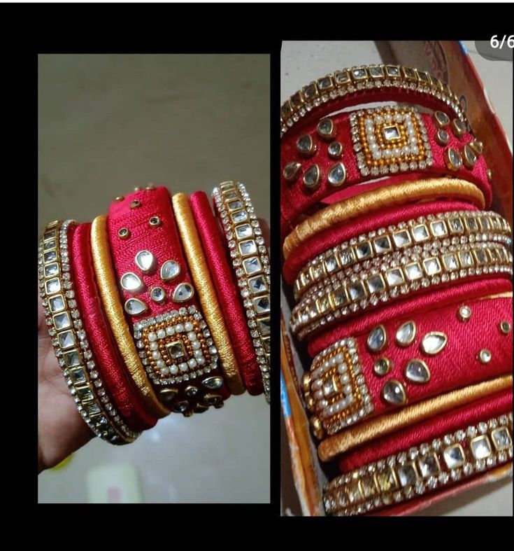 Indian hand made silk thread bangles for women Handwork Bangle For Gift And Festivals, Handwork Bangle For Festivals And Gifts, Handwork Multicolor Bangle Jewelry, Handwork Bangle Jewelry For Diwali, Traditional Handwork Bangle Jewelry, Handwork Bangle For Gift During Festivals, Handwork Gold Jewelry For Festive Occasions, Traditional Gold Jewelry With Handwork, Bollywood Style Festive Jewelry With Handwork