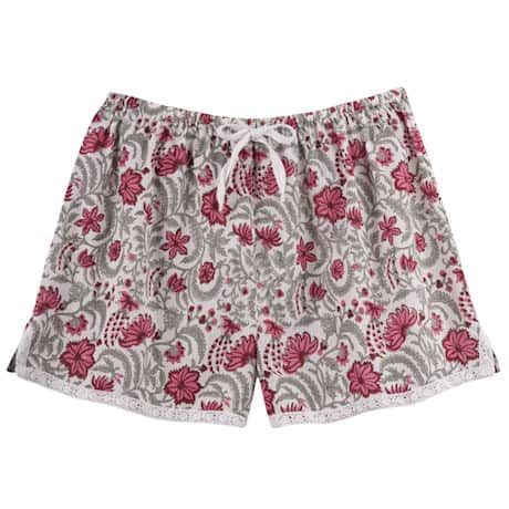 Women's Printed Pajama Shorts - Set of 7 | Signals Cotton Shorts With Elastic Waistband For Pajama Party, Cotton Shorts With Lace Trim, Cotton Sleepwear For Vacation, Short Length, Cotton Sleepwear For Vacation, Cotton Short Length Sleepwear For Vacation, Cotton Shorts With Lace Trim For Daywear, Cotton Lace Trim Shorts For Daywear, Summer Pajama Shorts With Lace Trim, Cotton Pajama Shorts With Lace Trim