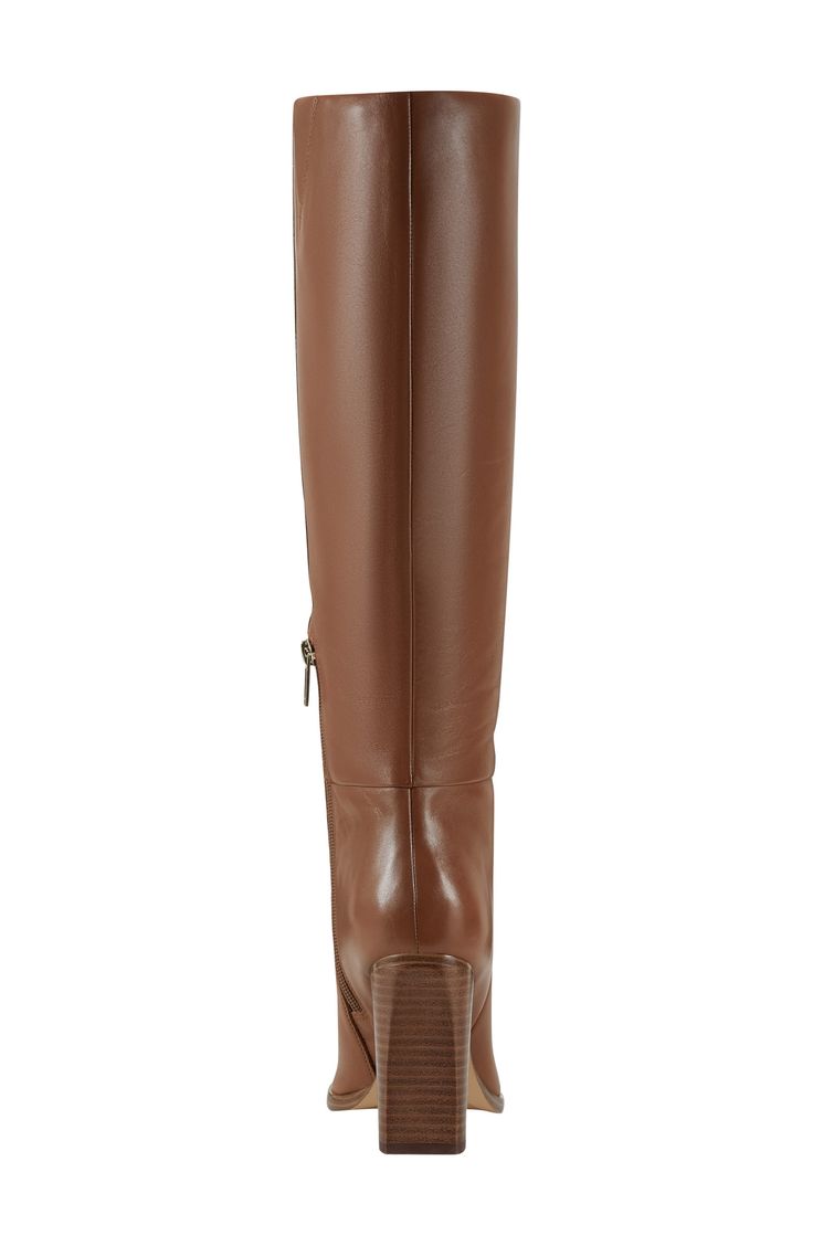 An almond toe and stacked block heel balance a rich leather boot shaped in a knee-high silhouette for timeless appeal. 4" heel (size 8.5) 16" shaft; 15" calf circumference (size 8.5) Leather upper/textile and synthetic lining/synthetic sole Imported Leather High Shaft Mid-calf Boots For Fall, Leather Mid-calf Boots With High Shaft For Fall, Leather High Shaft Mid-calf Boots For Work, Leather Mid-calf High Shaft Boots For Work, Wide Calf Knee-high Platform Boots With Reinforced Heel, Brown Tall Heeled Boots Medium Width, Brown Tall Heeled Boots Medium Fit, Knee-high Platform Boots With Reinforced Heel For Wide Calf, Fitted Knee-high Boots With Stacked Heel And Almond Toe