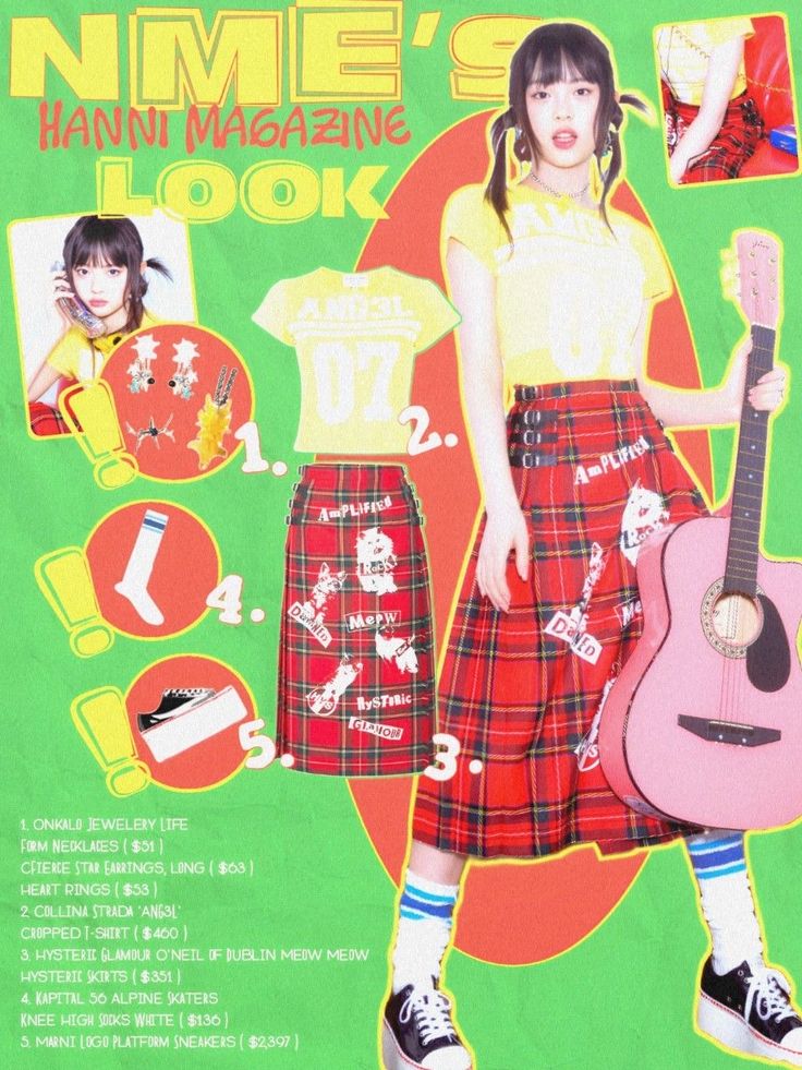 an advertisement for a magazine featuring a girl with a guitar and other items on the cover