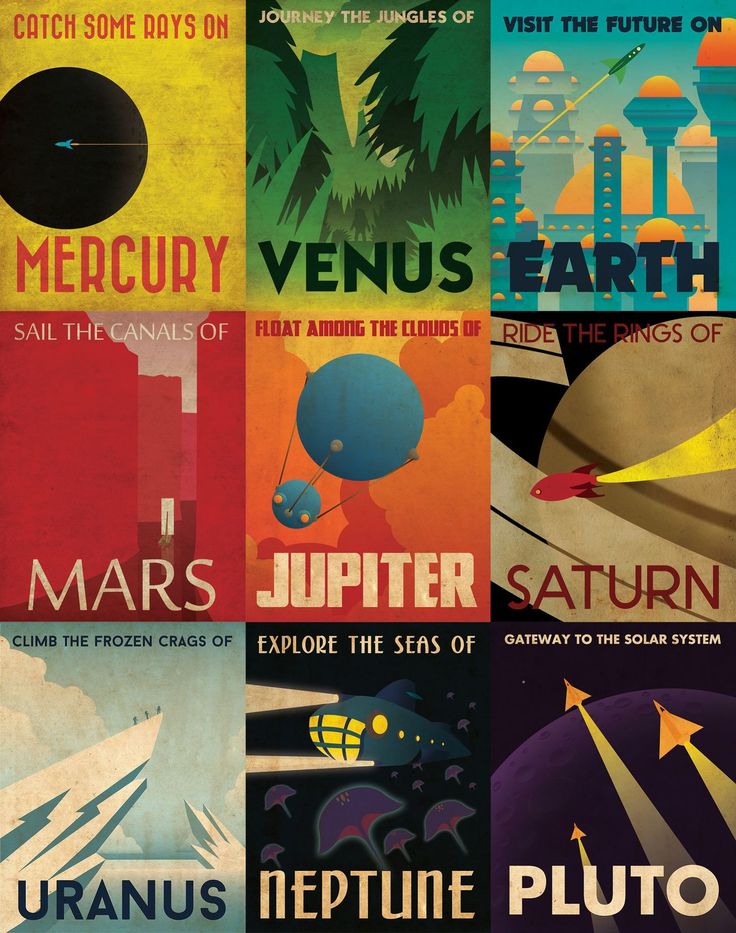 an image of space travel posters