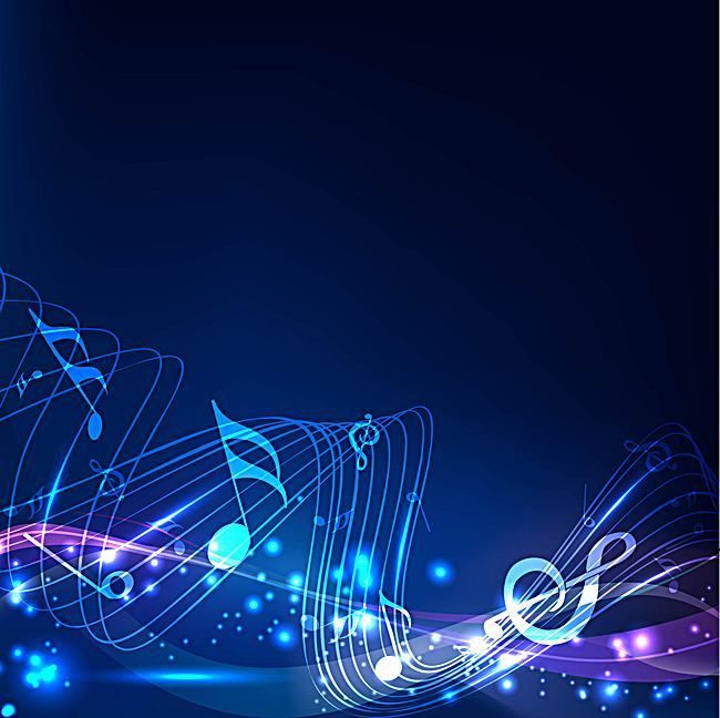 an abstract music background with musical notes and lines in blue, purple and pink colors