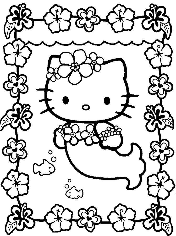 a hello kitty coloring page with flowers