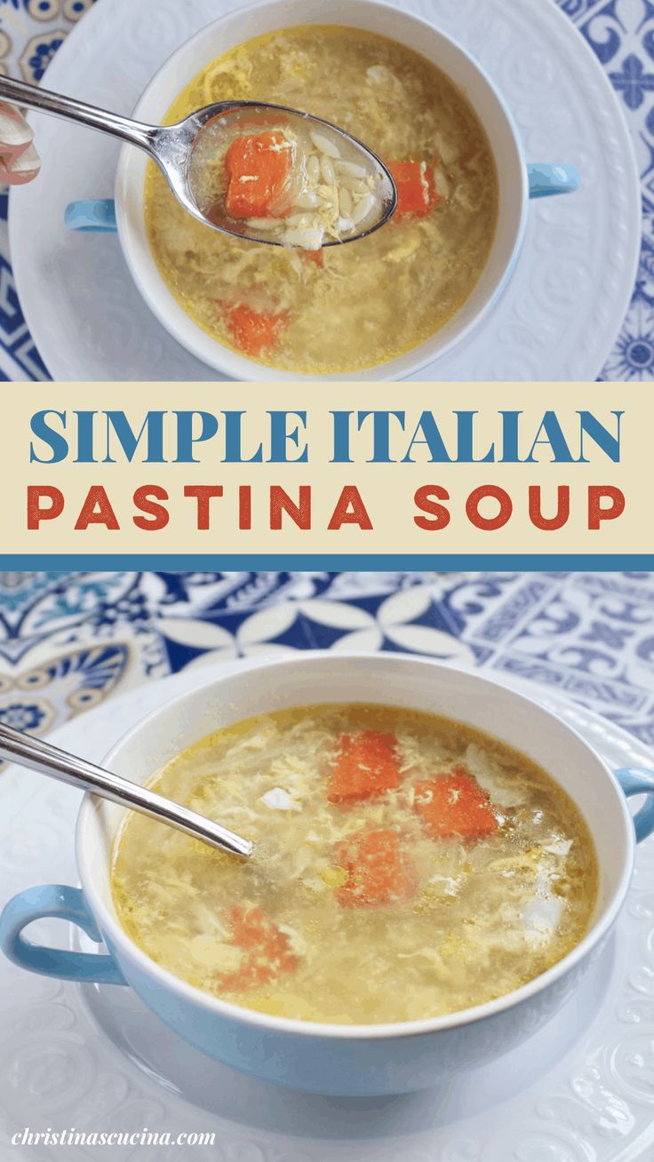 two bowls filled with soup on top of a table