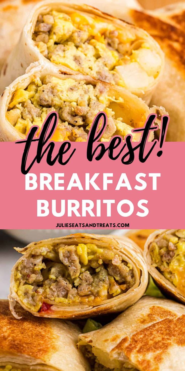 breakfast burritos with eggs and sausage in the middle