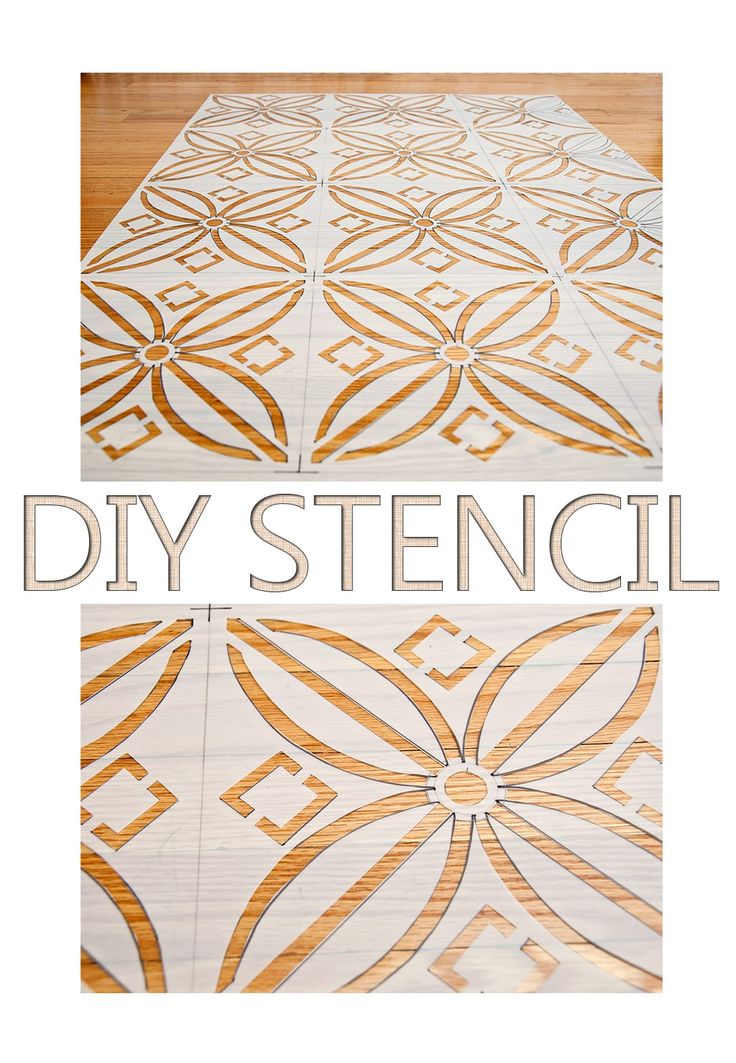 the words diy stencil are shown in gold and white on top of a wood floor