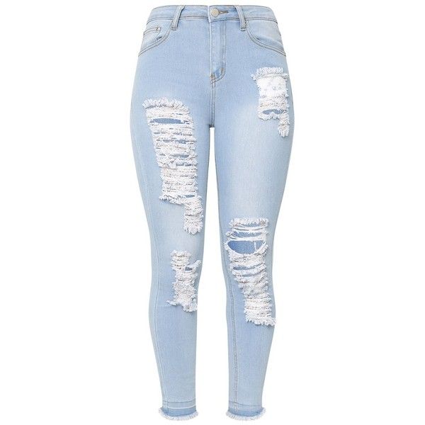 Light Wash Drop Hem Super Ripped Skinny Jean ($40) ❤ liked on Polyvore featuring jeans, pants, bottoms, destroyed skinny jeans, blue ripped jeans, skinny jeans, ripped jeans and distressed skinny jeans Light Wash Ripped Jeans Outfit, Pants Ripped, Cute Ripped Jeans, Light Wash Ripped Jeans, Ripped Jeans Outfit, Ripped Pants, Jeans Outfit Women, Jeans Destroyed, Blue Ripped Jeans