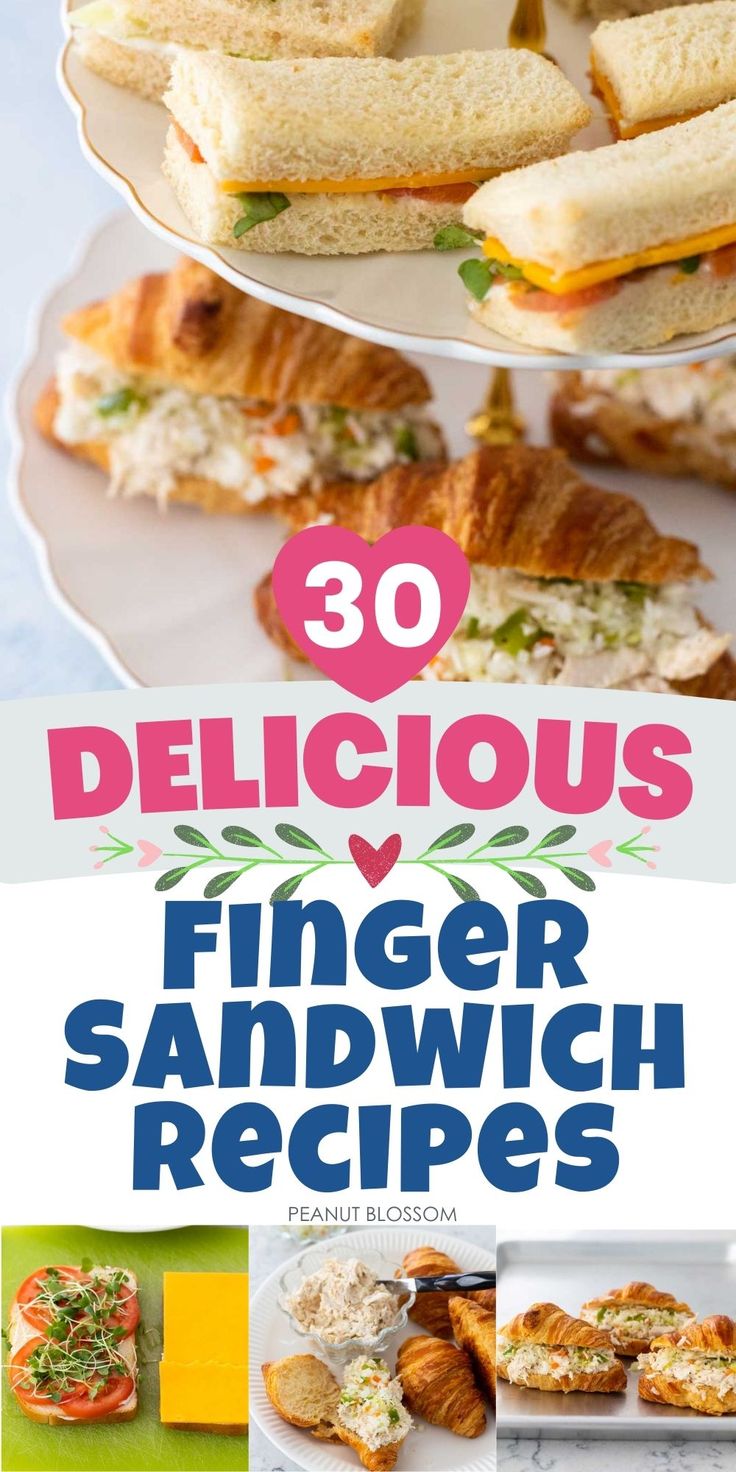 the cover of a cookbook with pictures of finger sandwiches and other appetizers