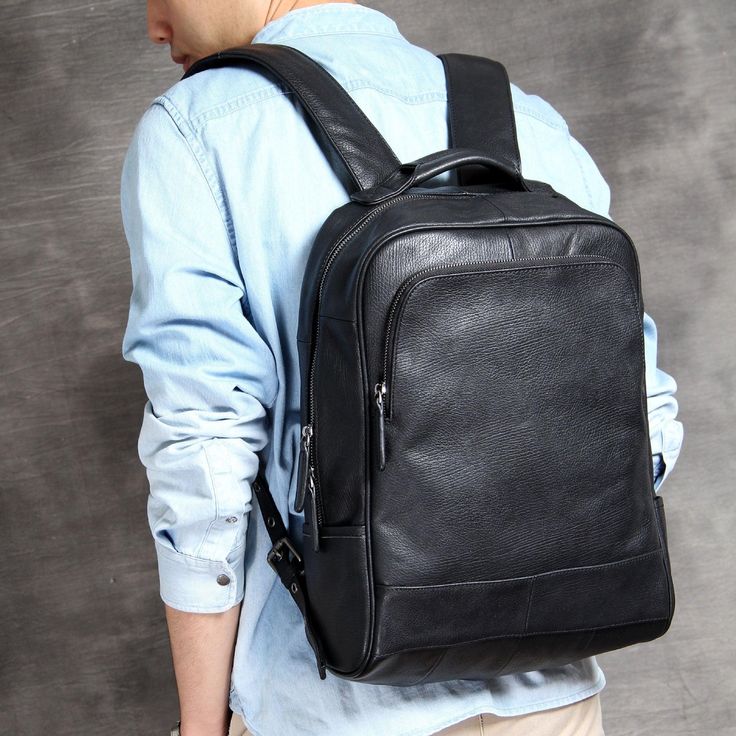 This travel backpack is handmade from high quality genuine leather,it both feels and look authentic with its naturally textured surface,having wonderful durability with a long-lasting design.Enjoy travelling around the city,commuting to and from work,heading to class,or even just visiting the library with the travel leather backpack.     ITEM FEATURES  
  
- 1 x Main Compartment 
- 1 x Front Compartment (Hold iPad 9.7") 
- 1 x Laptop Compartment 
- 1 x Interior Zipper Pocket 
- 2 x Side Pockets 
- 2 x Slot Pockets 
- 1 x Back Zipper Pocket 
- Genuine Leather & Durable 
- Adjustable Shoulder Strap 
- Fit 15.6" Laptop 
 
 
 
 🎁🎁🎁The bag will be sent by registered, priority mail with a Woosir free gift. 
 
  
 ITEM DETAILS  
  
*Item Type: Backpack 
*Material: Cow Leather 
*Size: L29 *W12 Casual Leather Backpack For Business, Casual Business Backpack In Soft Leather, Casual Soft Leather Backpack For Business, Casual Business Backpack With Leather Backing, Casual Business Backpack With Leather Detailing, Soft Leather Rectangular Backpack For Commuting, Casual Leather Business Backpack Rectangular, Casual Leather Business Backpack, Casual Business Leather Backpack