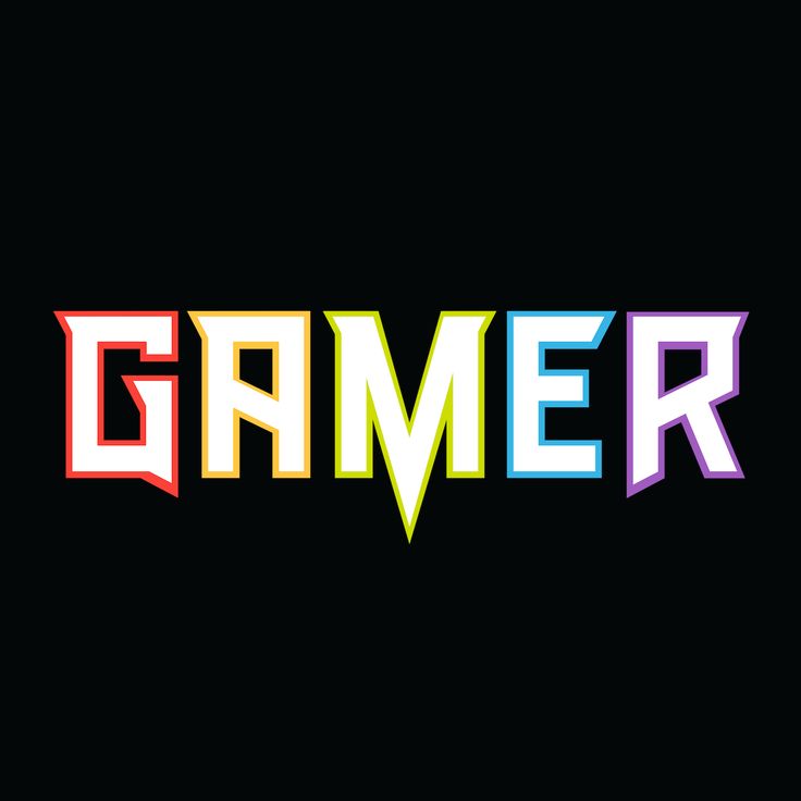 the word gamer written in multicolored letters on a black background with an arrow