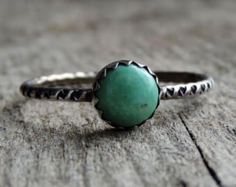 Turquoise & Sterling Silver Stacking Ring Serrated Bezel | Etsy Unique Turquoise Stackable Jewelry, Unique Stackable Turquoise Jewelry, Bohemian Sterling Silver Stackable Jewelry, Bohemian Stackable Sterling Silver Jewelry, Bohemian Rings For Everyday Wear, Bohemian Stackable Everyday Jewelry, Bohemian Everyday Rings, Bohemian Stackable Rings For Everyday, Artisan Stackable Jewelry