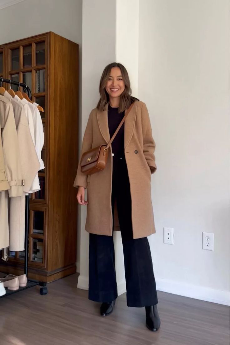 Women’s Pea Coat Outfits, Womens Wool Coat Outfit, Womens Coat Outfit, Dressy Trench Coat Outfit, Tan Coat Outfit Winter Classy, Camel Coat Winter Outfit, Winter Long Coat Outfits, Socal Winter Outfits, Long Tan Coat Outfit