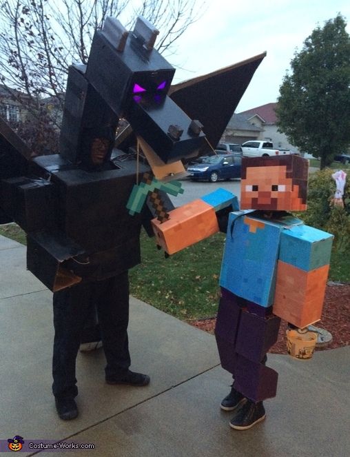 two people in costumes made to look like minecrafts