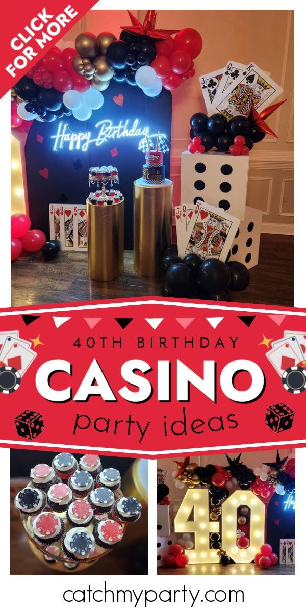 casino themed birthday party with balloons and decorations