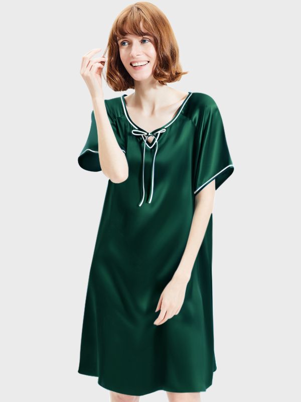 Pin Summer Satin Nightgown For Home, Elegant Summer Nightgown For Bedtime, Green Short Sleeve Summer Nightgown, Elegant Short Sleeve Nightgown For Bedtime, Green Short Sleeve Nightgown For Daywear, Elegant Short Sleeve Nightgown For Spring, Elegant Short Sleeve Satin Sleepwear, Elegant Satin Sleepwear With Short Sleeves, Elegant Short Sleeve Nightgown For Loungewear