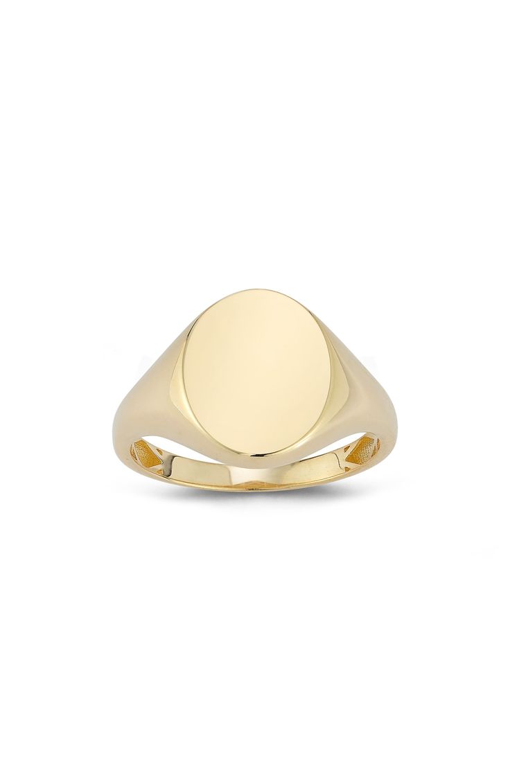 A circle-shaped center draws the eye to a polished signet ring that's shaped from warm 14-karat gold. 14k gold Made in Turkey Luxury Oval 14k Stamped Signet Ring, Timeless Oval Dome Ring Stamped 14k, Classic Gold Oval Signet Ring, Classic Jewelry With Smooth Finish, Classic Yellow Gold Engraved Round Ring, Gold Engraved Ring With Classic Design, Classic Dome Ring With Smooth Finish, Luxury Oval Signet Ring With Polished Finish, Gold 14k Signet Ring