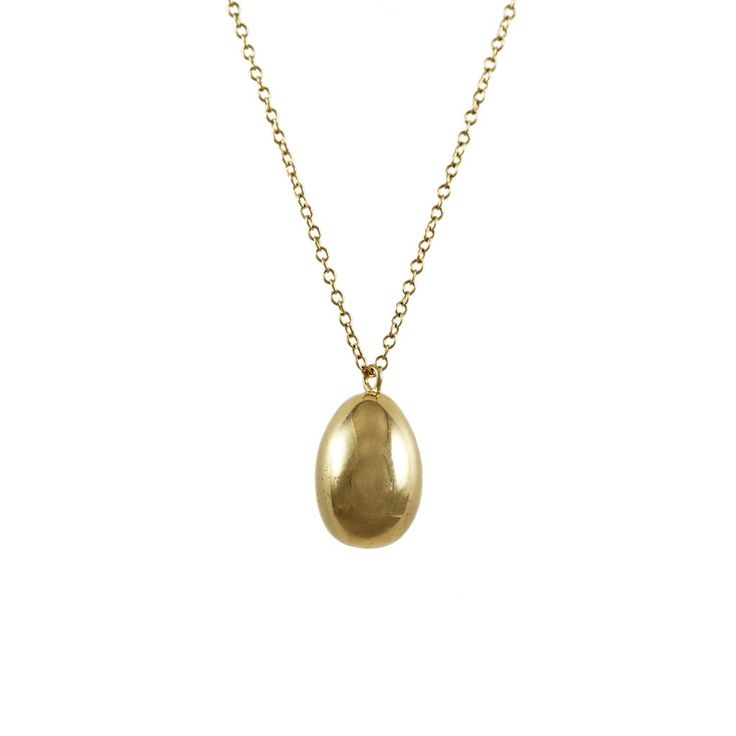 Solid Gold Birds Egg Necklace by Elisabeth Bell Jewelry Oval Drop Necklace Fine Jewelry Gift, Yellow Gold Teardrop Locket Necklace, Yellow Gold Drop Necklace With Oval Pendant, Yellow Gold Drop Necklace With Oval Pendant For Gift, Yellow Gold Teardrop Necklace With Large Pendant, Gold Teardrop Drop Necklace With 17 Jewels, Gold Oval Drop Necklace For Formal Occasions, Formal Gold Oval Drop Necklace, Bell Jewelry