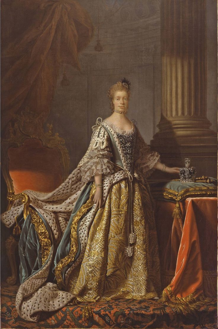 a painting of a woman in an ornate dress standing next to a table and chair