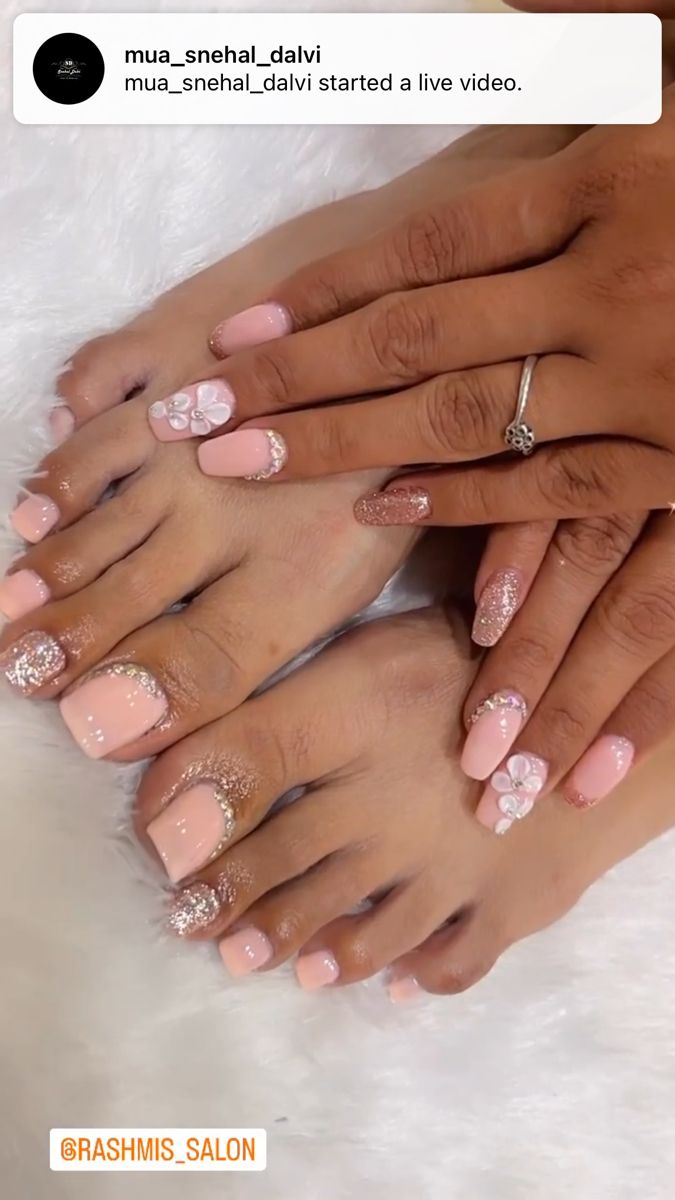 Nailart Designs Bridal, Desi Wedding Nails For Bride, Pink Bridal Nail Art, Nail Extension Ideas For Wedding, Nail Extensions Wedding, Toe Extensions Nail, Bridal Nail Extension Designs Indian, Indian Engagement Nails, Nail Art For Engagement Brides Indian