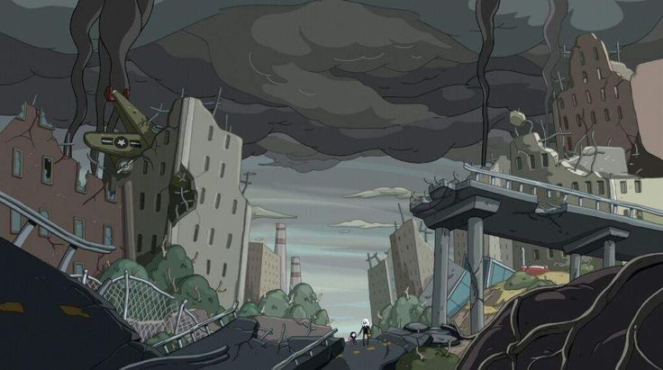 Adventure Time Simon And Marcy, Adventure Time Scenes, Destroyed City Background, City Background Drawing, Drawn Scenery, Adventure Time Background, Destroyed City, Apocalypse Landscape, Adventure Time Style