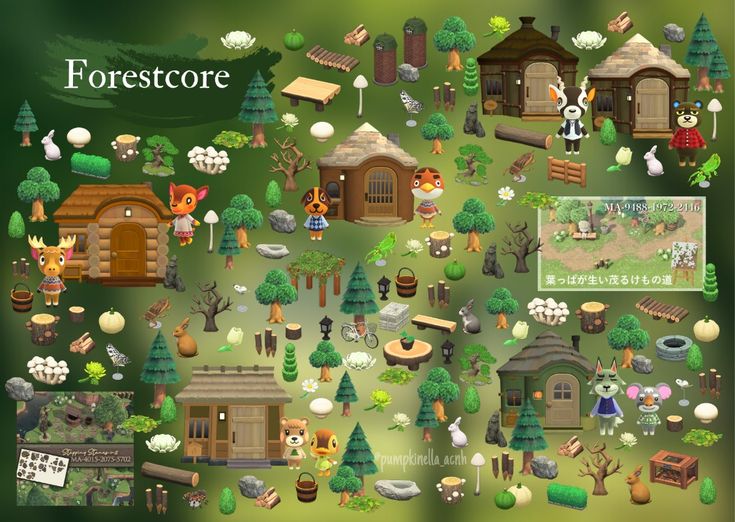 an illustrated map of the forest with trees, houses and other things to see in it