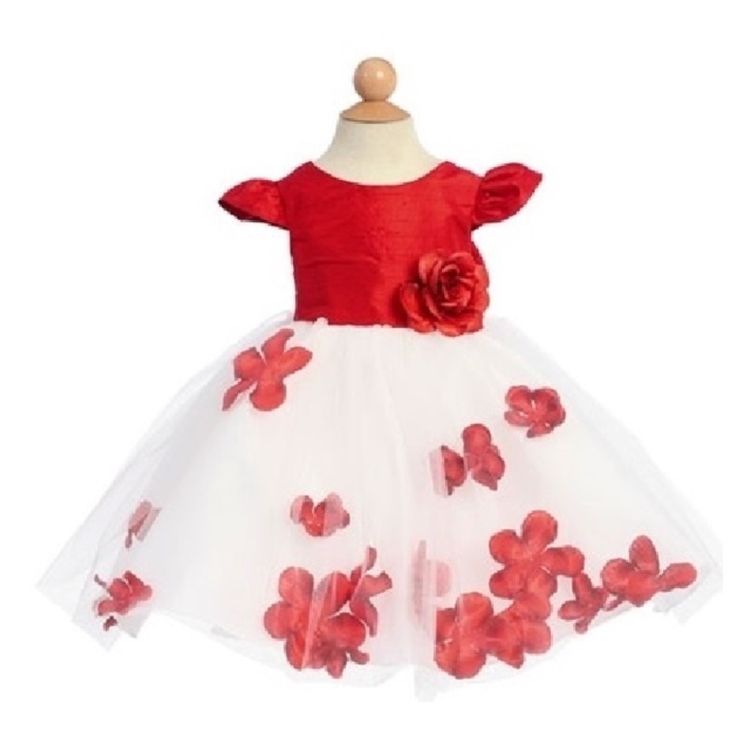 This Kids Dress Features Beautiful Flower Petal Accents Throughout The Skirt, With Back Zipper Closure And Tie For Better Fitting. Spring Flower Tutu Dress For Dress-up, Spring Flower Tutu Dress, Cute Red Princess Dress For Spring, Red Ruffled Tutu Dress For Summer, Fitted Princess Dress For Holiday In Spring, Summer Red Tutu Dress For Dress-up, Fitted Red Tutu Dress For Summer, Cute Red Tutu Dress For Spring, Red Summer Tutu Dress Costume