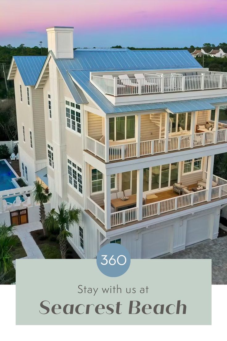 an aerial view of a house with the words stay with us at seacrest beach