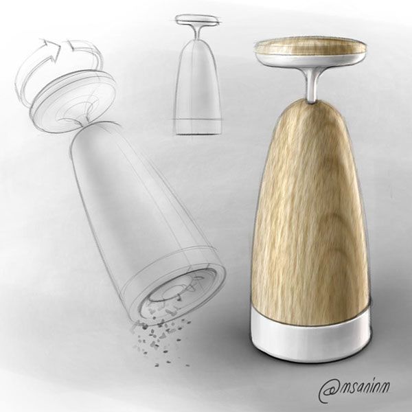 a drawing of an electric spice grinder and salt shaker next to each other