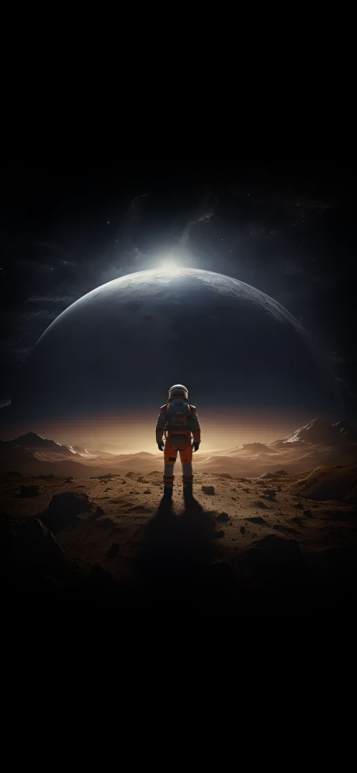 an astronaut standing on top of a dirt field