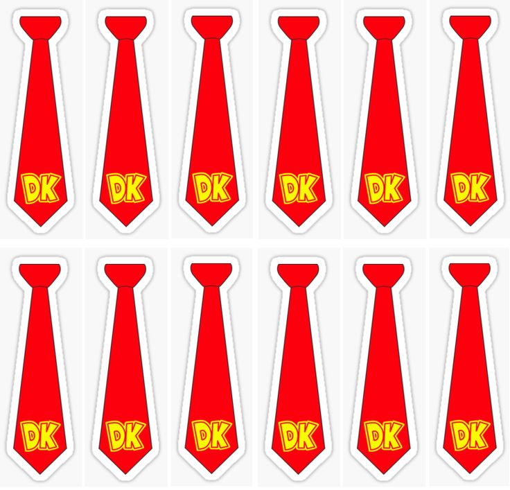 six red ties with the letters dk on them stickers are arranged in four rows