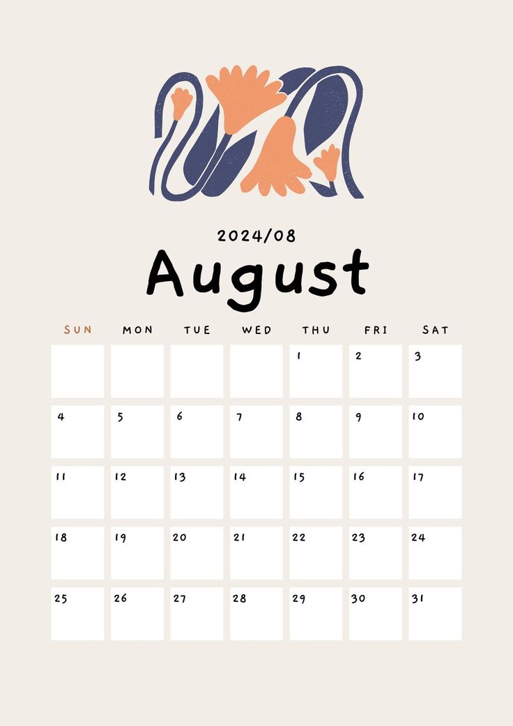 a calendar with the words august and an image of a bird on top of it