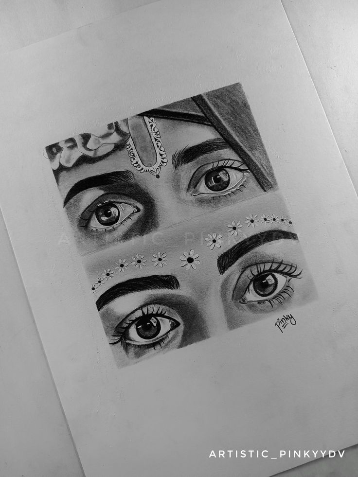 a drawing of three different eyes in black and white