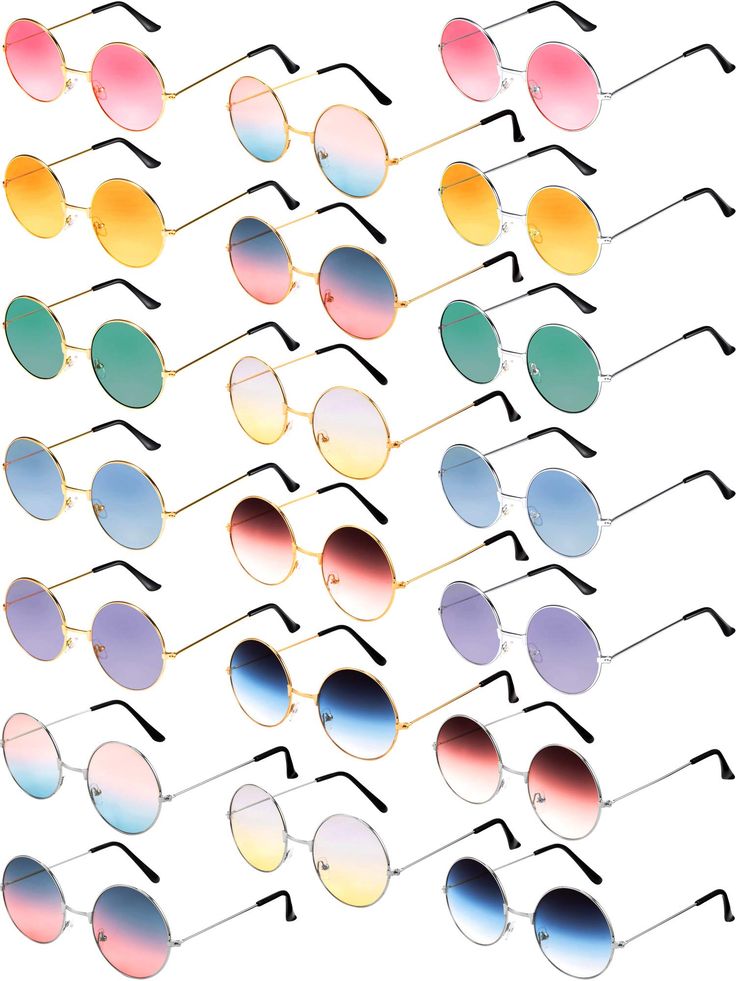 PRICES MAY VARY. 20 Color choices: you will receive 20 pairs of John hippie sunglasses in different colors, enough choices provided for you to meet your different needs, you can also share them with your friends and family members Suitable occasions: these hippie sunglasses can be applied to many occasions, you can wear them to attend important situations such as birthday party, anniversary and other celebration, also suitable for daily life Nice material: the round hippie sunglasses are consist Hippie Baby Shower, Hippie Glasses, Hippie Sunglasses, Hippie Baby, 60's Style, Colored Glasses, Retro Glasses, 60s Fashion, Colored Sunglasses