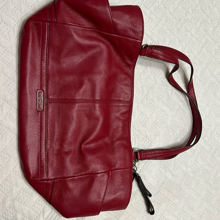 Coach Bag In Scarlet Red. Never Used. Measured 17 X 9.5. Coach Burgundy Shoulder Bag With Removable Pouch, Classic Red Shoulder Bag For Errands, Formal Red Soft Leather Shoulder Bag, Red Pouch Satchel, Coach Red Satchel With Removable Pouch, Red Coach Shoulder Bag With Removable Pouch, Coach Red Satchel Bag, Coach Red Satchel For Everyday Use, Coach Red Shoulder Bag For Everyday