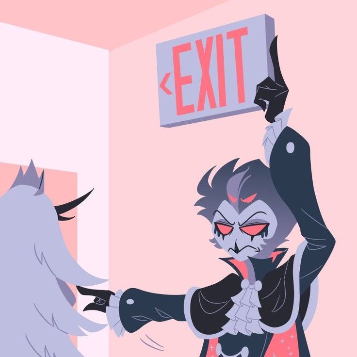 a cartoon character is trying to enter an exit with the help of a cat in front of him