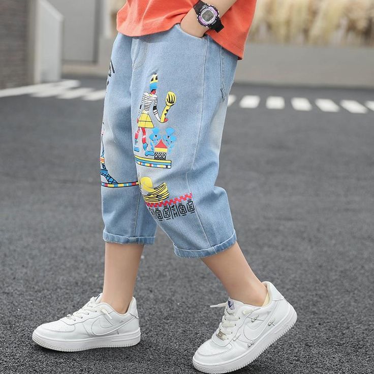 Boy Iron Tower Pattern Capri Jeans - PrettyKid Summer Care, Childrens Clothing Boutique, Children's Boutique, Kids Pants, Capri Jeans, Care Label, Jeans Pants, Season Summer, Boutique Clothing