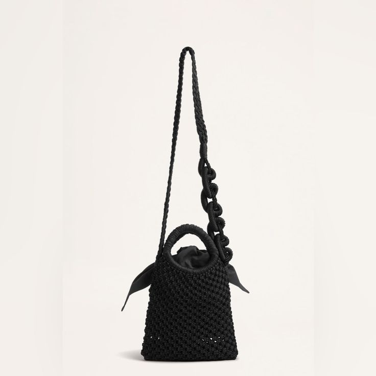 Brand New It’s Was A Gift Original Price 520$ 100% Pima Cotton Poplin Lining And Inner Pouch. The Maris Is A Statement Bag Crafted In Hand Woven Macrame. It Has A Slightly Tapered Shape With Round Handles In Contrast Cotton Poplin, And A Wide Tie That Fastens The Top Black Handheld Bag With Dust Bag Included, Designer Black Handheld Box Bag, Black Top Handle Box Bag With Dust Bag, Designer Rectangular Crochet Bag For Daily Use, Designer Handheld Bags With Braided Handles, Designer Black Bucket Bag With Double Handle, Designer Black Bucket Bag With Top Handle, Black Box Bag With Dust Bag Included, Luxury Crochet Pouch Bag For Daily Use