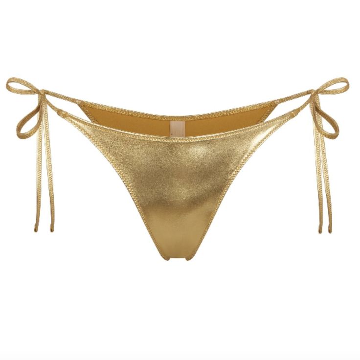 Brand New With Tags Size 4x Color Gold Gold Bottoms For Beach Season, Gold Tie-side Bottoms For Beachwear, Gold Tie-side Bottom Swimwear For Swimming, Gold Beachwear Bottoms For Summer, Fitted Gold Bottoms For Poolside, Gold Tie-side Bottom Swimwear For Pool, Gold Tie-side Swimwear For Pool, Gold Tie-side Bottoms For Summer, Gold Bottoms For Summer Pool