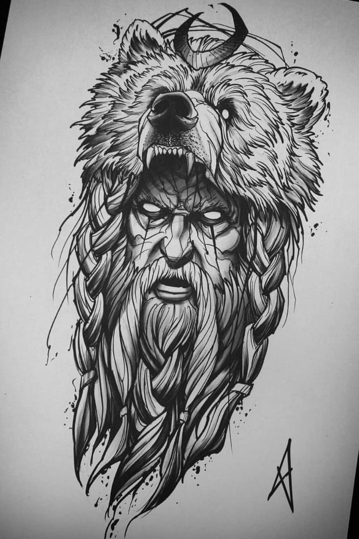 a drawing of a bear with an evil face