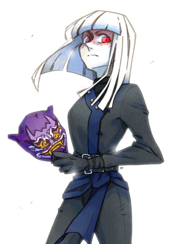 an anime character holding a purple object in her hand